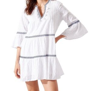 Tommy Bahama White and Blue V-Neck Sundress with Bell Sleeves